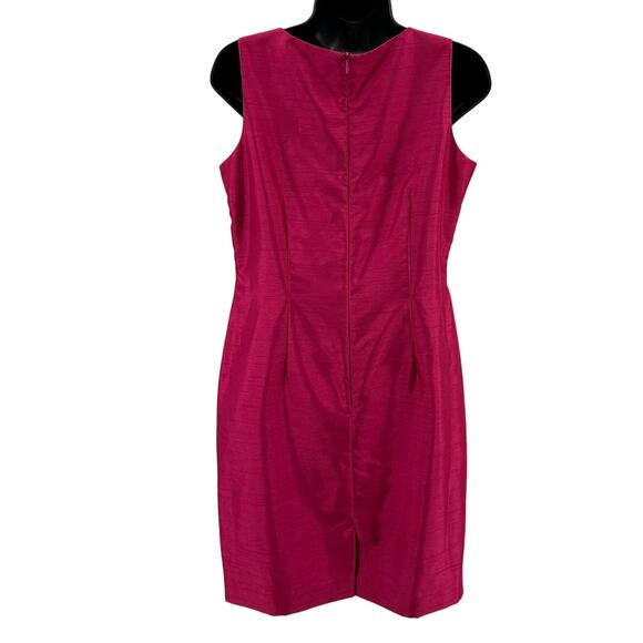 Jessica Howard Petite Sheath Dress SZ 8P Sleeveless Mini Back Zip Slit Hot Pink - Picture 4 of 6